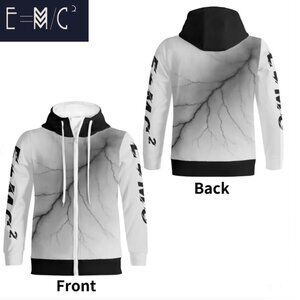 E=M/C2 Adult Full Zip Light Grey Turtleneck Hoodie Streetwear